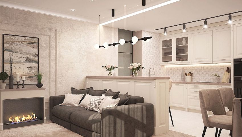 Open, modern kitchen in a custom home that accommodates modern needs